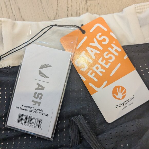 ASRV Sportswear Ultralight 5" high split liner short, cream/black, large, mens. - Picture 7 of 7